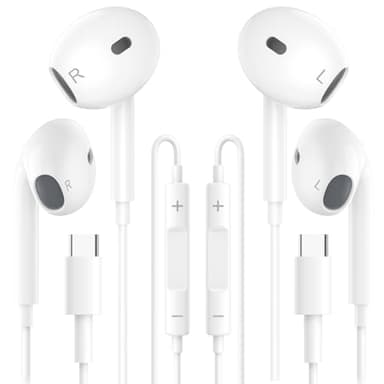 Auriculares con Cable USB C 2 Pack para Samsung Galaxy S25 Ultra S24 FE S23 S22 S21 A17 5G A16 A15 A56 A55 A36 Auriculares in-ear Tipo C con Micrófono para iPhone 17 Air 16 15 Pro Google Pixel 8 7 6A