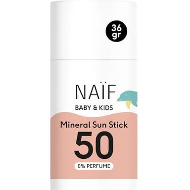 Naïf Protector Solar Mineral en Barra para Bebés y Niños – FPS 50, sin perfume, sin microplásticos ni aceites minerales, protección UVA/UVB, resistente al agua, dermatológicamente probado – 36 g