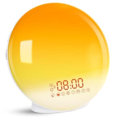 Cadrim Wake Up Light Despertador Luz Despertador Simulación de Amanecer y Atardecer con 7 Luces de Colores, Función Snooze, 8 Sonidos Naturales, Radio FM, 20 Niveles de Brillo