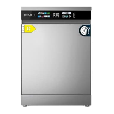 Cecotec Lavavajillas 60 cm Libre Instalación Bolero Aguazero 6210 Inox D. 15 Cubiertos, Bajo Consumo, Pantalla Fullcolor XXL, Tercera Bandeja, 8 Programas, Dual Zone Wash, Bandeja Ajustable, Inox
