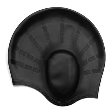 Gorro Piscina Protecion de Oido 3D, Gorro de Natación para Mujeres y Hombres Silicona, Impermeable, natación para Cabello Corto/Largo, Gorro para Adultos y jóvenes (Negro)