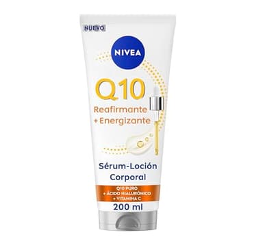 NIVEA Q10 Sérum Loción Corporal Reafirmante + Energizante (200 ml), crema hidratante 72h con Vitamina C y Ácido Hialurónico, crema reafirmante corporal para una piel más firme y energizada