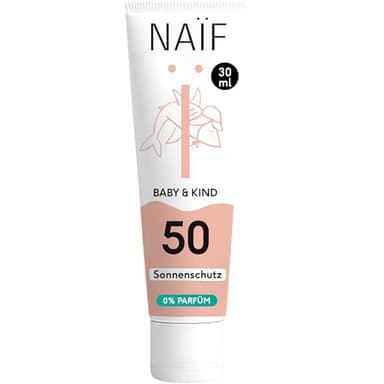 Naïf - Protector solar mineral - Para bebés y niños - FPS 50-0% perfume - Crema sin octocrileno - Protección UVA y UVB - Resistente al agua - Dermatológicamente probado - Sin microplásticos - 30 ml