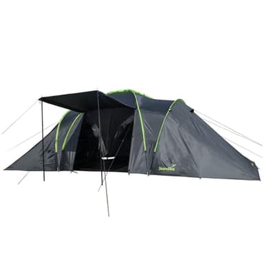 Skandika Daytona XXL - 6 Personas - Tienda de campaña Familiar - cúpula - 3 x cabinas - mosquiteras (Gris Oscuro/Verde)