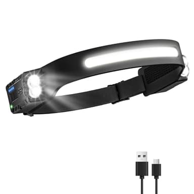 Oderra Linterna Frontal Recargable LED, 1000 Lúmenes, Sensor de Movimiento, 8 Modos, IPX4 Impermeable, Luz Frontal Cabeza para Running, Camping, Senderismo, Pesca y Emergencia