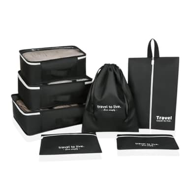 7 PCS Organizador de Maletas- Cubos de Embalaje- Impermeable Organizador Maleta Viaje- Bolsas de Embalaje de Maletas Para Ropa- Zapatos- Cosméticos- Ropa Interior- Material Nylon