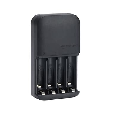 Amazon Basics Cargador de Pilas para Pilas Recargables AA y AAA NiMh, Enchufe de la UE, 4 Espacios., Negro