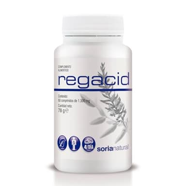 Soria Natural Regacid – Ayuda al Alivio de Acidez – Favorece las membranas de las mucosas en el estómago - Con Extracto Seco de Regaliz Deglicirrinado, Calcio, Potasio, Magnesio - 60 Comp. de 1300mg