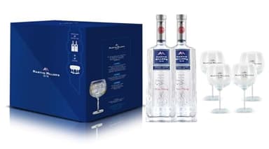 Martin Miller's Ginebra - Pack para Regalo: 2 Botellas de 70 cl + 4 Copas Exclusivas | Para Gin Tonic y Cócteles Sofisticados