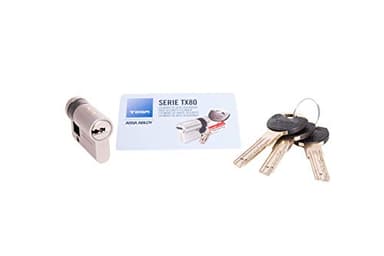 Tesa Assa Abloy MX803010N Cilindro de Alta Seguridad TX80 Doble Embrague Niquelado 30 x 10 mm Medio Cilindro Llave Leva Corta