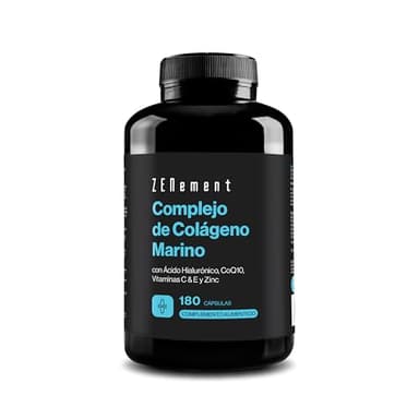 Colágeno Marino Hidrolizado con Ácido Hialurónico, Coenzima Q10, Vitaminas C & E y Zinc - 180 cápsulas (3 meses) Suplemento Articulaciones, Piel y Huesos - Péptidos Alta Concentración - Zenement