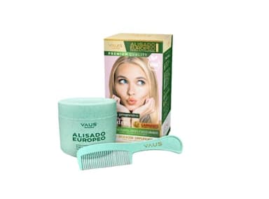 VAUS Alisado Europeo ® Made in Europe | Kit Alisador Organico Profesional cabellos rebeldes (no afro) - Tratamiento 100% Progresivo - Vegano, Keratina Organica y Envase Biodegradable - Pelo Claro