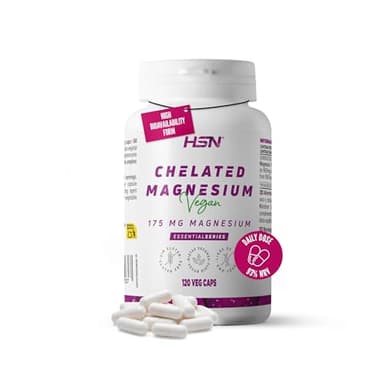 HSN Magnesio Bisglicinato 350mg (Mineral Elemental) | 120 Cápsulas Vegetales | Magnesio Quelado de Alta Biodisponibilidad | Suplemento de Magnesio Vegano Sin Gluten, No-GMO