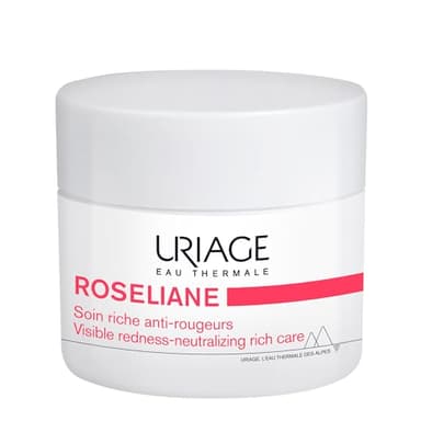 Uriage Roséliane Crema Rica Antirojeces con Manteca de Karité, Ginseng y Extractos de Algas – Calma, Hidrata y Reduce las Rojeces. Crema facial rica para un confort duradero