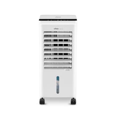 Ufesa Narvik Climatizador Evaporativo, 65W, Función Fría y Ventilador, 3 Velocidades, 3 Modos, Panel Táctil, Depósito 5L, Temporizador 12h, Filtro Lavable, 2 Bloques de Hielo, Mando a Distancia