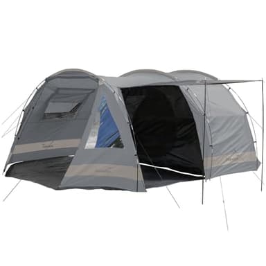 Skandika Kambo Tienda de campaña Familiar túnel para 6 Personas | Impermeable con 3000 de Columna de Agua, 2 m de Altura, 3 entradas, Techo Solar, toldo (Gris/Beige)