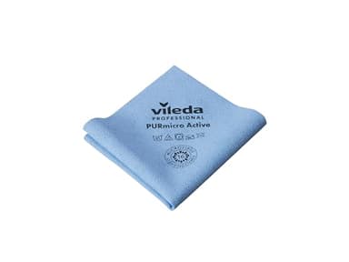 Vileda Professional, Bayeta PurMicro Active, Azul, Microfibra alto rendimiento, Recubrimiento PUR, Superficies lisas, Inox y Vidrio, Alta absorción, Secado sin rastros, Disponible 5 colores, 38x35cm