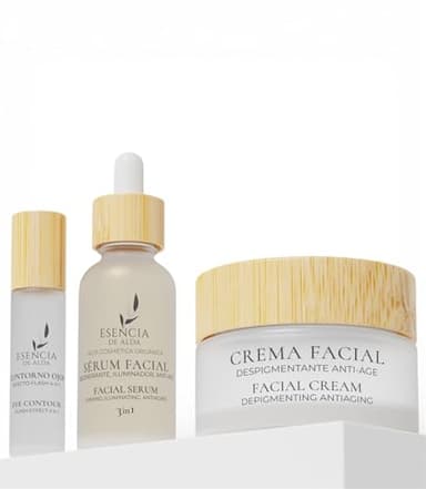 Esencia de Alda Set Platinum – Contorno de Ojos Efecto Flash + Sérum Facial 3 en 1 + Crema Facial Despigmentante Anti-Edad – Rutina Facial Completa para Luminosidad y Firmeza