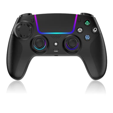 JORREP Mando inalámbrico para PS5/Pro/Steam Deck/PC/MAC/iOS/Android10, mando con iluminación RGB/doble vibración/turbo/programable/conexión para auriculares/sensor giroscópico de 6 ejes