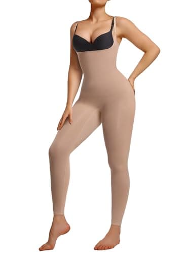 SHAPERX Body Moldeador de Pecho Abierto para Mujer – Faja Enteriza Reductora con Control de Abdomen y Cintura, Tirantes Ajustables, Body reductor Tipo Leggings, UK-SZ5802-Sienna-2XL/3XL
