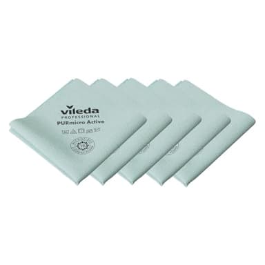 Vileda Professional, Bayeta PurMicro Active, Verde, Microfibra alto rendimiento, Recubrimiento PUR, Superficies lisas, Inox y Vidrio, Alta absorción, Secado sin rastros, Disponible 5 colores, 38x35cm