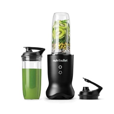 nutribullet Ultra NB1206MB, Vaso de Tritan, Cuchillas de Acero Inoxidable, Batidora Personal para Smoothies, 2 Vasos de 900 ml y 700 ml, Incluye 2 Tapas para Llevar, 1200W, Negro