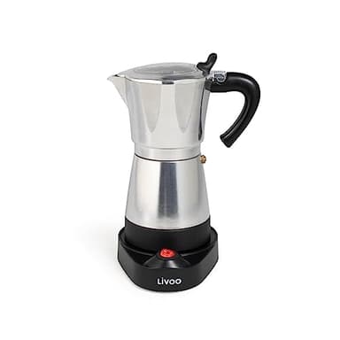 Livoo DOD117A - Cafetera italiana eléctrica (300 ml, 6 tazas, 480 W, aluminio, función de mantenimiento en caliente