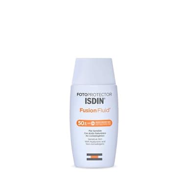 ISDIN Fotoprotección Fusion Fluid SPF 50+, Protector Solar Facial con Ácido Hialurónico y Vitamina E, de Textura Fluida y Matificante que se Funde con la Piel, 50 ml