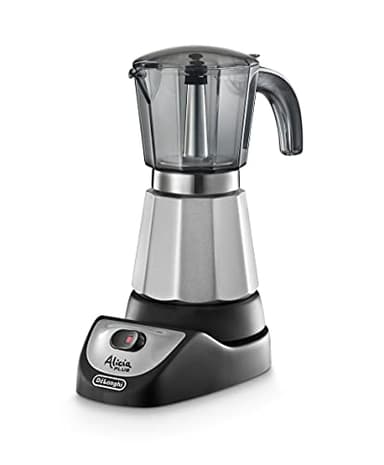 De'Longhi EMKM 6 Alicia - Cafetera Moka Eléctrica, 550 w, Capacidad 6 Tazas, Función Autoapagado, Base Giratoria, Negro y Plata