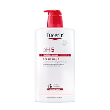 Eucerin pH5 Gel de baño (1000 ml), suave limpiador de cara y cuerpo para uso diario y lavados frecuentes, espuma sin jabón para toda la familia, para pieles secas y sensibles