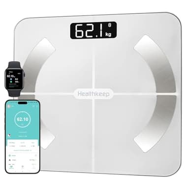 Bascula de Baño Digital, Bascula Grasa Corporal y Muscular con App, Bascula para peso corporal Inteligente, 13 Monitores de Composición Corporal Peso IMC Muscular, Máximo 180kg