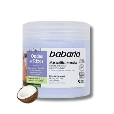Babaria - Mascarilla Pelo Rizado De Pistacho Y Leche De Coco | Mascarilla Hidratante Cabello 400ml | Mascarilla Pelo Acción Antidrizz | Mascarilla Pelo Hidratante