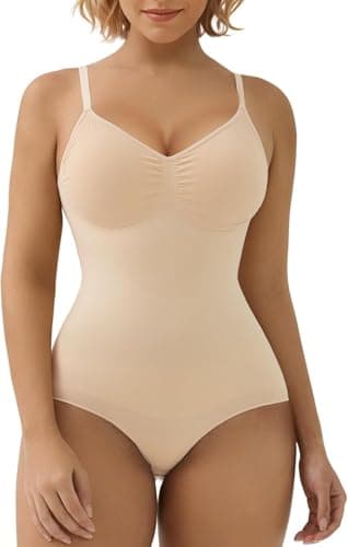 SHAPERX Body Moldeador Mujer Shapewear Fajas Reductoras Control de Abdomen Bodysuit lnvisible Posparto, UK-SZ5213-Beige-XXS/XS