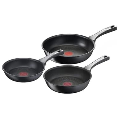 Tefal Unlimited On - Juego de 3 Sartenes 20/24/28 cm, Apto inducción, antiadherente, revestimiento titanio, Thermo-signal, apto lavavajillas y horno, acero inoxidable