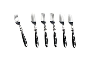 Kerafactum Juego de 6 Tenedores para Carne y Asar - Tabla de 3 Niveles, Mango Negro, Estilo Rústico, Juego Extensible