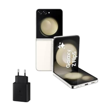 Samsung Galaxy Z Flip5, 256 GB + Cargador 45W - Teléfono Móvil Plegable con IA, Smartphone Android Libre, 8GB de RAM, Diseño Plegable, Beige (Versión Española)