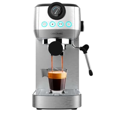 Cecotec Cafetera Espresso Compacta Power Espresso 20 Steel Pro. 1350 W, 20 Bares, Sistema Thermoblock, Vaporizador Orientable, Brazo Portafiltros con Doble salida y 2 Filtros, 1,3 Litros