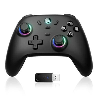 ECHTPower Mando PC Inalámbrico, 1000Hz Taza, 3 Modos(Bluetooth+2.4G+Cable), Hall Joystick, 800mAh Batería, con Turbo y Vibración Ajustable, Mando Gaming con Luces para PC/Switch/iOS/Android