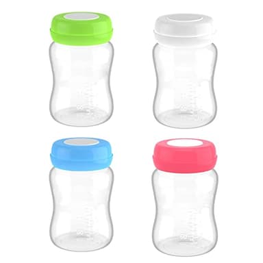 Botellas de Almacenamiento de Leche Materna de 4 Piezas, Botellas de Congelador de Leche Materna a Prueba de Fugas Resistentes a Altas Temperaturas de 180 Ml con Junta de Silicona