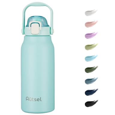 Autsel 1.7 litro Botella Agua Acero Inoxidable Botella Termica con Pajita Deportiva Termo sin BPA con Doble Aislamiento