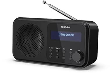 Sharp DR-P420(BK) Tokyo Dab+, Dab and FM Portable Digital Radio with RDS, BT 5.0, USB or Batteries, Mini Jack, Telescopic Antenna, Auto Search, 20+20 Memories, Time and Date Auto, Alarm, Black