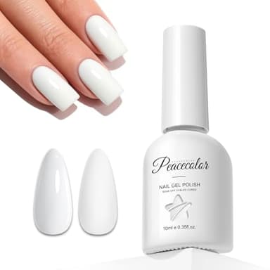 PEACECOLOR Esmaltes Semipermanentes para Uñas Blanco White Pintauñas Semipermanentes UV/LED para Principiantes Manicura 10ML