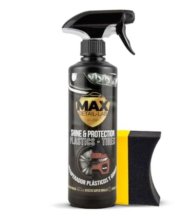 MAX DETAIL-LAB - Shine & Protection - Renovador Plasticos Coche, Restaurador Hidratador Abrillantador Neumaticos Gomas, Reparador Rejuvenecedor, Kit Limpieza Detailing Car Profesional Moto, 500ml