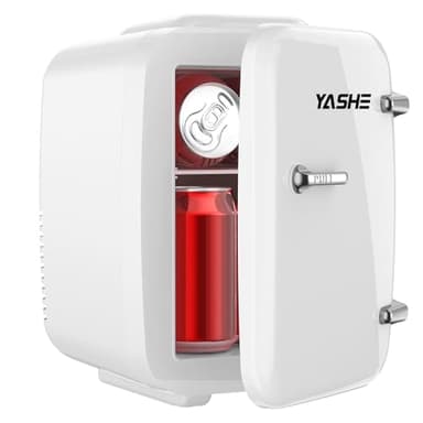 YASHE Mini Nevera, 4L Comética Pequeña Nevera para Dormitorio, CA 220V/ CC 12V para Coche, Enfriar y Calentar para Dormitorio, Portátil para Oficina, Escritorio (Blanco)