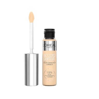 L'Oréal Paris Sérum Corrector Iluminador, Cobertura Media, Acabado Radiante, con 1,5% Ácido Hialurónico y Cafeína, Accord Parfait, Tono 4D, 10ml