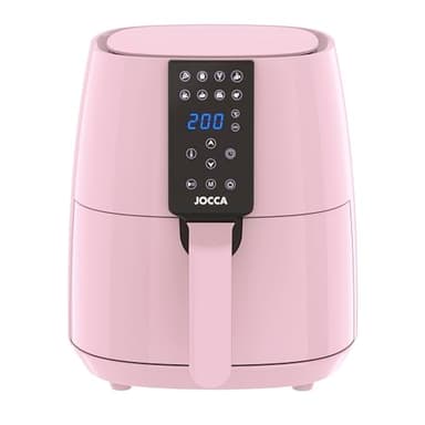 Jocca - Freidora De Aire Sin Aceite 3,8L Rosa, Air Fryer Digital 1450W, 8 Programas Automáticos, Pantalla LED Táctil, Temporizador, Temperatura Ajustable, Recetario Incluido, Fácil De Limpiar