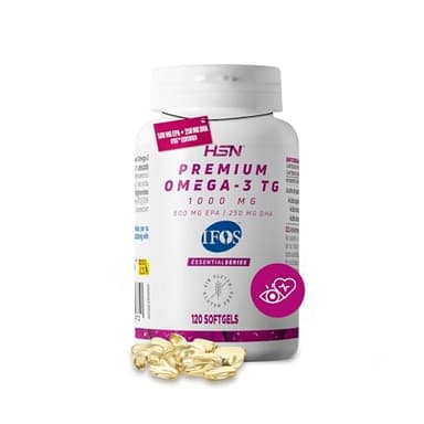 HSN Premium Omega 3 IFOS 5 Estrellas 120 Perlas | 1000mg Aceite de Pescado en Triglicéridos | 750mg Omega-3 (500mg EPA + 250mg DHA) Alta Concentración | No-GMO Sin Gluten
