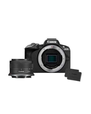 Canon EOS R50 Cuerpo Cámara Mirrorless + Objetivo RF-S 18-45 mm F4.5-6.3 IS STM + 2X Baterías (Kit de Batería Adicional), Cámara Evil APS-C (24,2 MP) -4 EV, Vídeo 4K 30 fps, Dual Pixel CMOS AF II