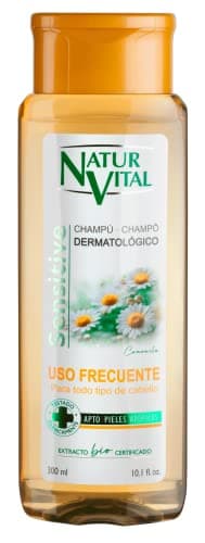 NaturVital - Champú Sensitive Uso Frecuente con Camomila, Sin Parabenos, Colorantes ni Siliconas, Champú Natural, Dermatológico para Piel Sensible y Atópica, Hombres y Mujeres,300ml