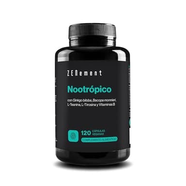 Nootrópico Natural, 120 cápsulas - Fórmula para incrementar la memoria, concentración y agilidad mental - con Ginkgo Biloba, Bacopa Monnieri, Tirosina, Teanina y Vitaminas - Zenement